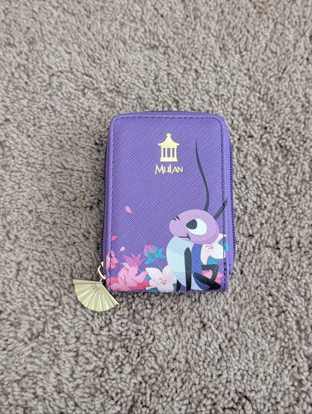 Mulan Purple Floral Zip Wallet with Fan Charm